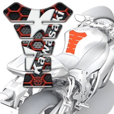 Kawasaki Tank Guard Pads 3D Red Grid Design