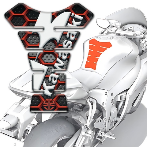 Kawasaki Tank Guard Pads 3D Red Grid Design 