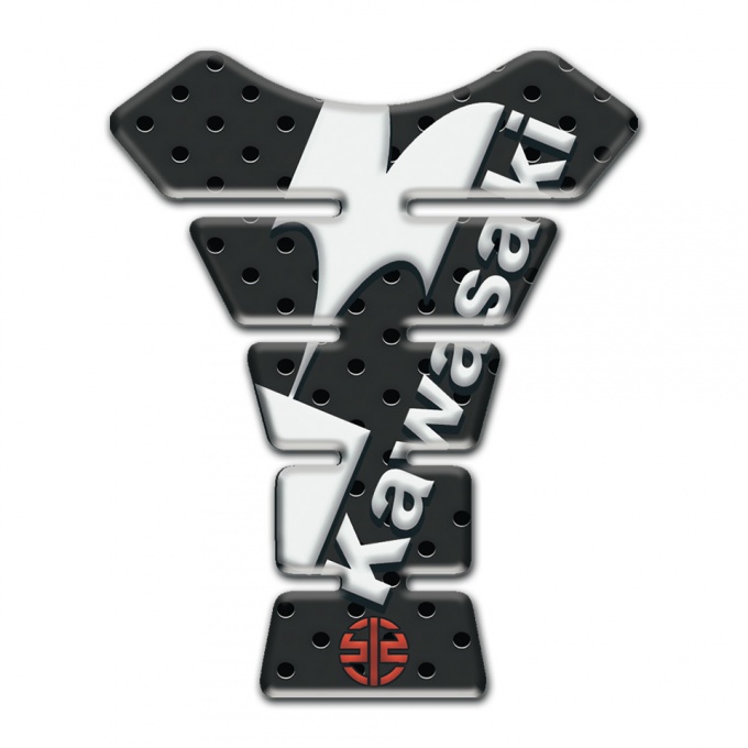 Kawasaki Tank Pad Protector Perforated Rubber Effect White Logo Design 