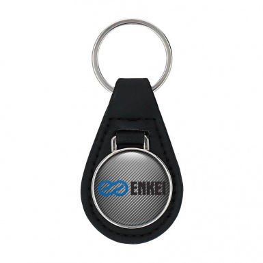 Enkei Leather Keychain Light Carbon Black Blue Logo