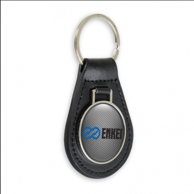 Enkei Leather Keychain Light Carbon Black Blue Logo