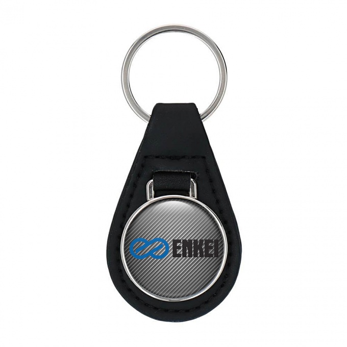 Enkei Leather Keychain Light Carbon Black Blue Logo