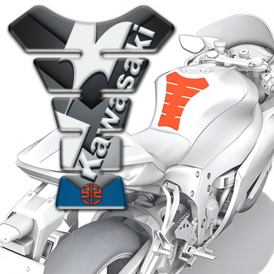 Kawasaki Tank Pad Motorbike Gray Blue V Shape Details Style