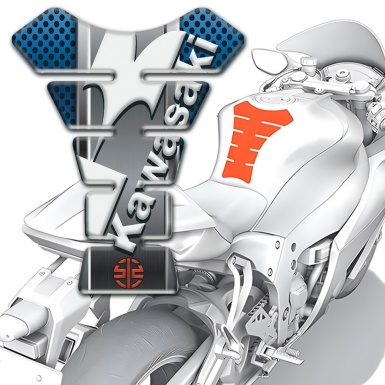 Kawasaki Tank Pad Motorbike Style Blue Perforated Base