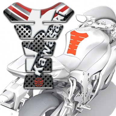 Kawasaki Tank Pad Motorbike Gray Red Design White Diagonal Logo