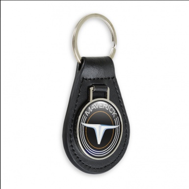 Ford Maverick Leather Keychain Black White Lines Design