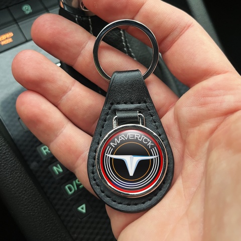 Ford Maverick Keychain Leather Black Red Lining Edition