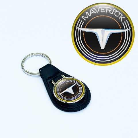 Ford Maverick Keyring Holder Leather Black Yellow Lining Edition