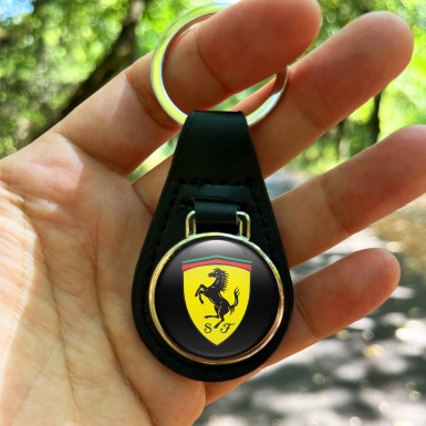 Ferrari Leather Keychain Black Yellow Logo Edition