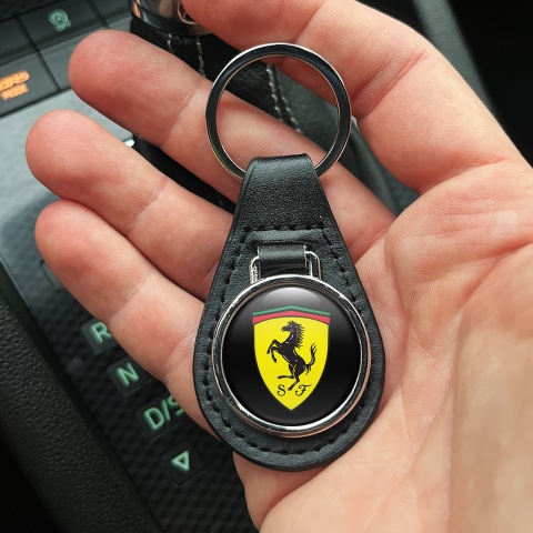 Ferrari Leather Keychain Black Yellow Logo Edition