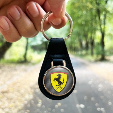 Ferrari Keychain Leather Light Carbon Yellow Logo