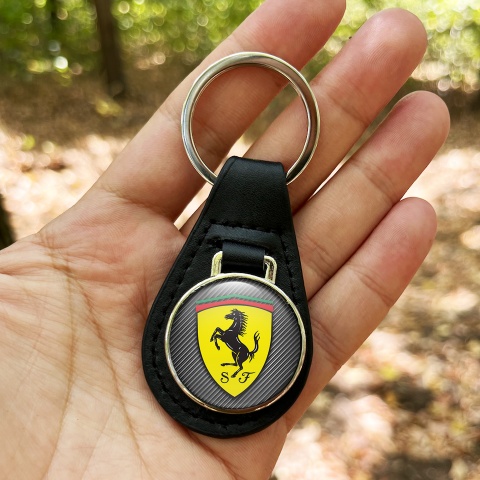 Ferrari Keychain Leather Light Carbon Yellow Logo