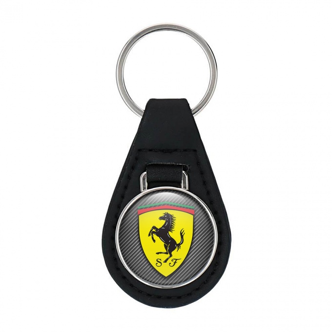 Ferrari Keychain Leather Light Carbon Yellow Logo