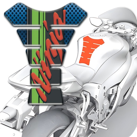 Kawasaki Tank Pad Motorbike Ninja Model Blue Perforated Background 