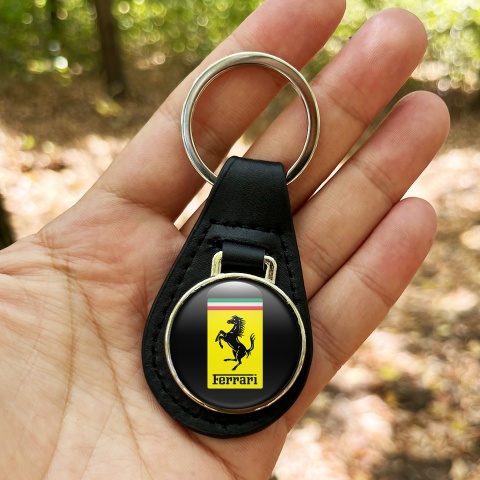Ferrari Keychain Leather Black Yellow Classic