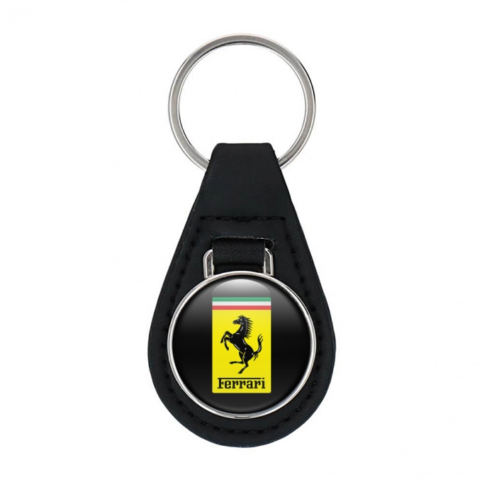 Ferrari Keychain Leather Black Yellow Classic