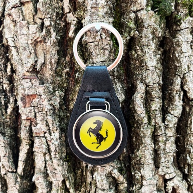 Ferrari Keyring Holder Leather Black Outline Yellow Logo