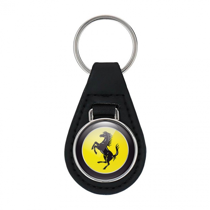 Ferrari Keyring Holder Leather Black Outline Yellow Logo
