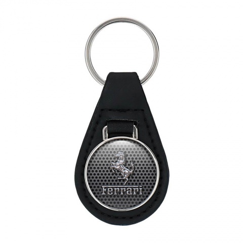 Ferrari Leather Keychain Dark Metallic Mesh Design