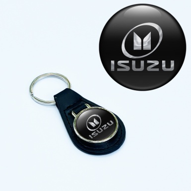 Isuzu Leather Keychain Black White Logo Design