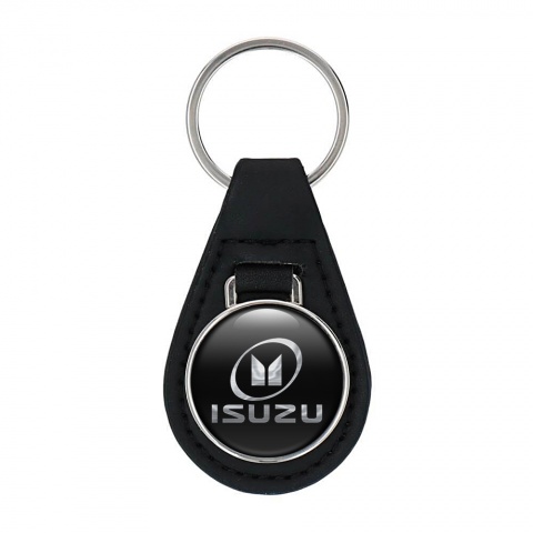 Isuzu Keychain Leather Black Silver Chrome Design