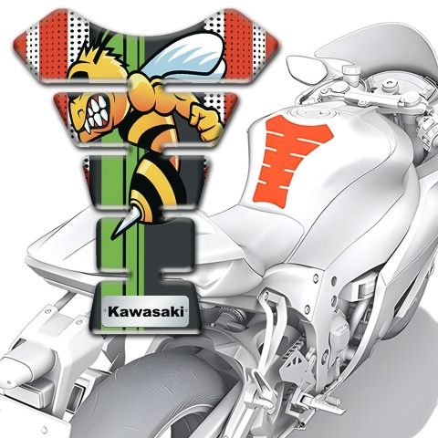 Kawasaki Tank Guard Pads Lights Gray with Red Base and Cartoon logo Style 