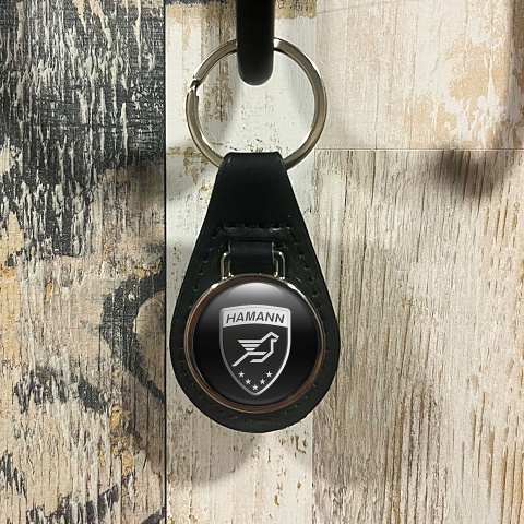 Hamann Key Fob Leather Black Silver Shield Logo