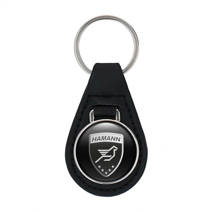 Hamann Key Fob Leather Black Silver Shield Logo