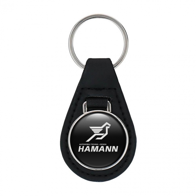 Hamann Keyring Holder Leather Black White Pegasus Logo