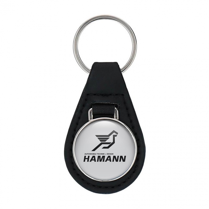 Hamann Leather Keychain Silver Black Pegasus Logo