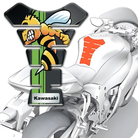 Kawasaki Tank Pad Motorbike Gray Blacck decoration with Cartoon Logo design 
