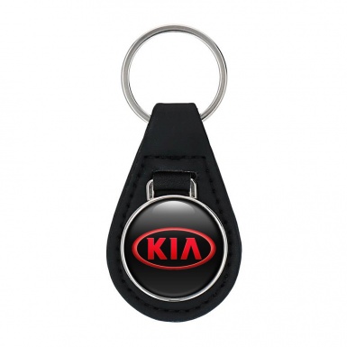 Kia Key Fob Leather Black Red Oval Logo