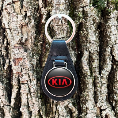 Kia Key Fob Leather Black Red Oval Logo