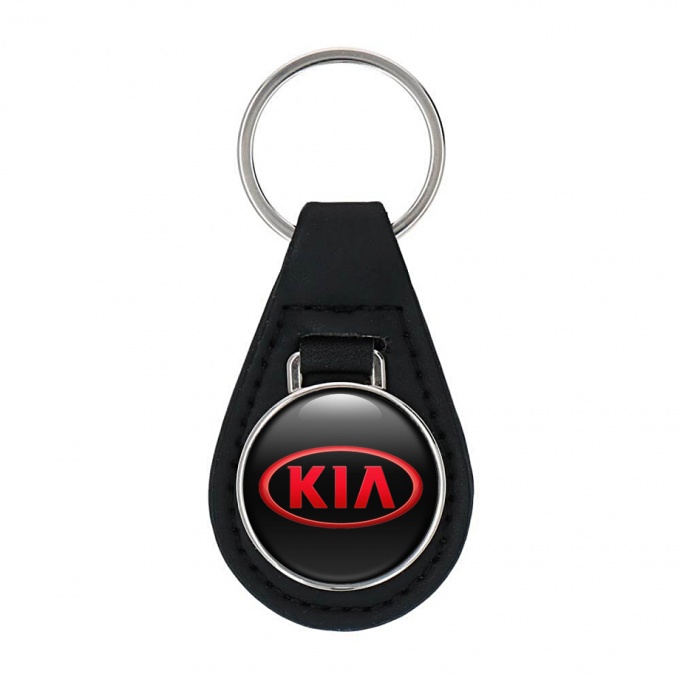 Kia Key Fob Leather Black Red Oval Logo