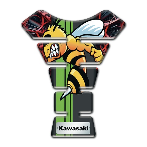 Kawasaki Tank Guard Pads 3D Red Spider Web Background with Cartoon Logo 