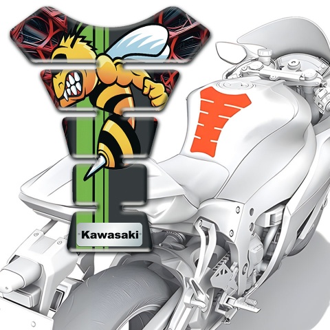 Kawasaki Tank Guard Pads 3D Red Spider Web Background with Cartoon Logo 