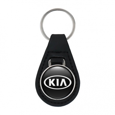 Kia Keyring Holder Leather Black White Oval Logo