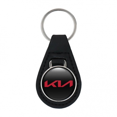 Kia Key Fob Leather Black Red Logo Design