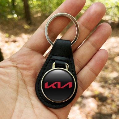 Kia Key Fob Leather Black Red Logo Design