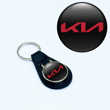 Kia Key Fob Leather Black Red Logo Design