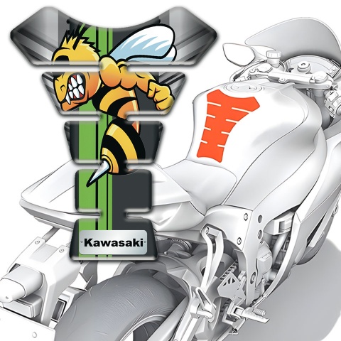 Kawasaki  Tank Pad Motorbike Gray Motif Background with Cartoon Logo Design 