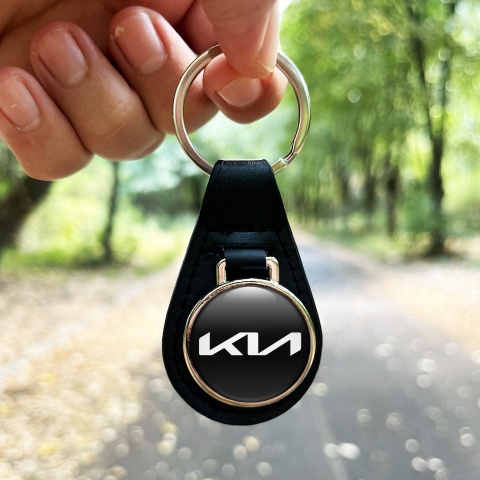 Kia Keyring Holder Leather Black White Logo Design