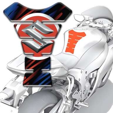 Suzuki Tank Guard Pads Black Base with Blue Red Patterns and Silver logo 