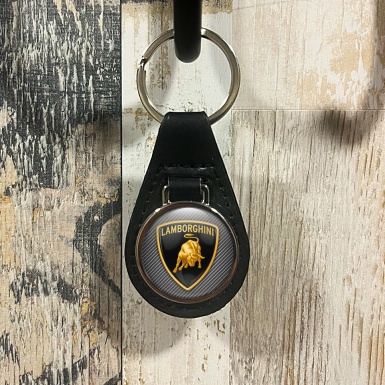 Lamborghini Keychain Leather Carbon Gold Shield Logo