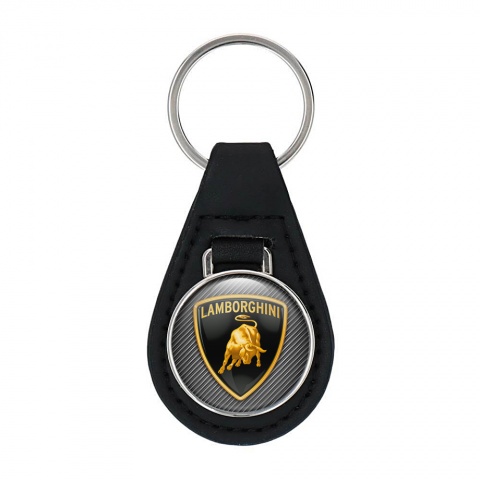 Lamborghini Keychain Leather Carbon Gold Shield Logo