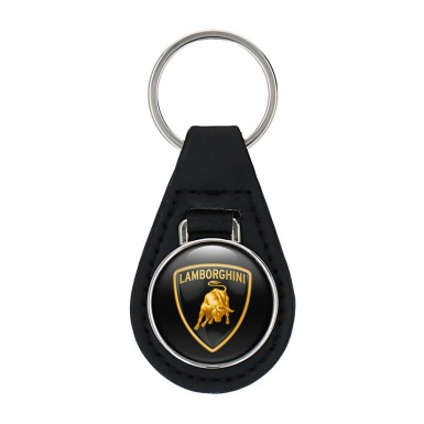 Lamborghini Key Fob Leather Black Yellow Shield Logo