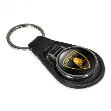 Lamborghini Key Fob Leather Black Yellow Shield Logo