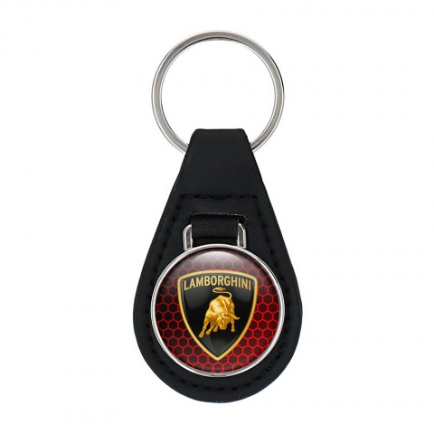 Lamborghini Leather Keychain Red Honeycomb Black Shield Edition