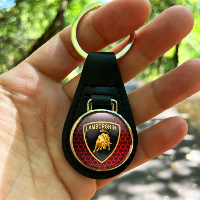 Lamborghini Leather Keychain Red Honeycomb Black Shield Edition ...