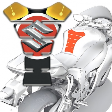 Suzuki Tank Fuse Big Red Silver logo with Yellow Black Base 